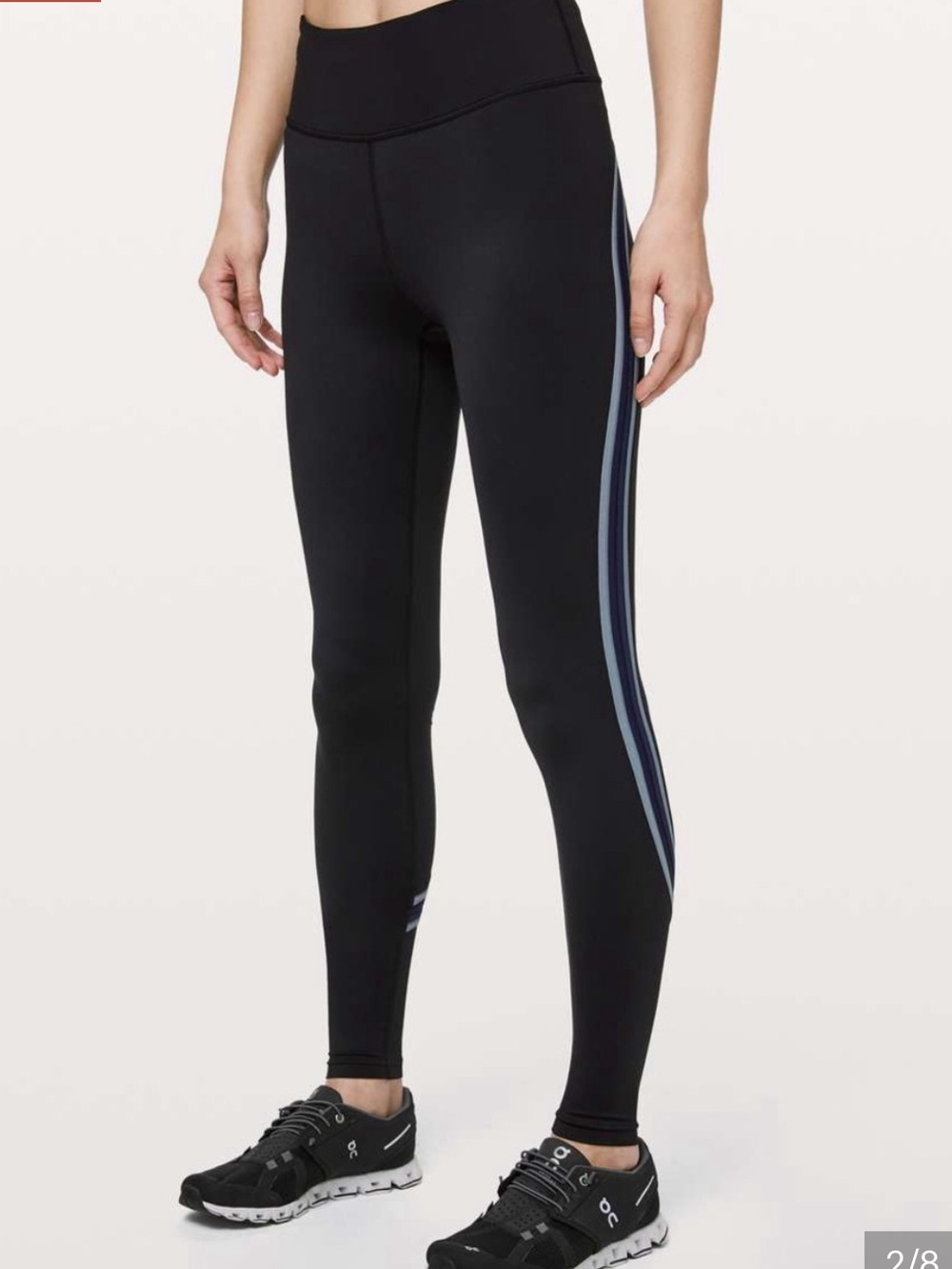 Lululemon Black Leggings with Blue Side Stripes size 6 Retail $128